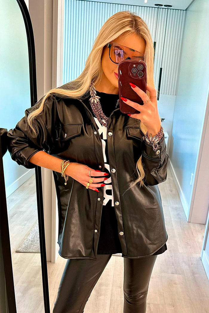 Camisa Maxi Pu Preta