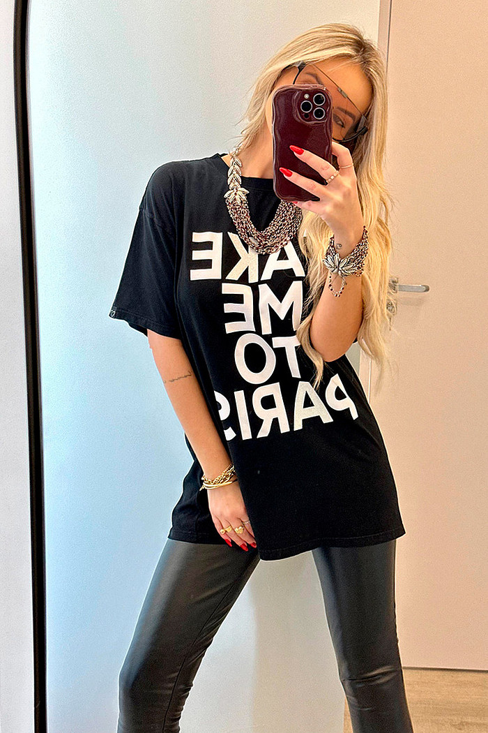 T-Shirt Alongada Take Me To Paris Preta