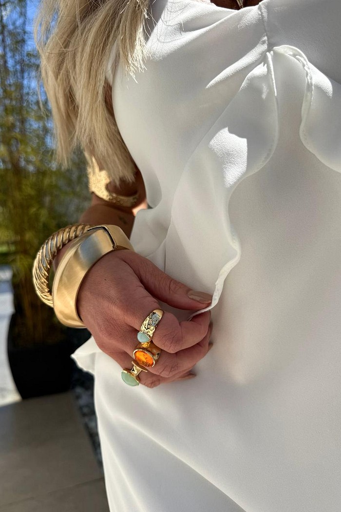 Vestido Longo Babados Mykonos Off White