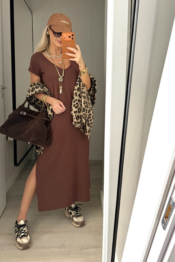 Vestido Midi V Marrom