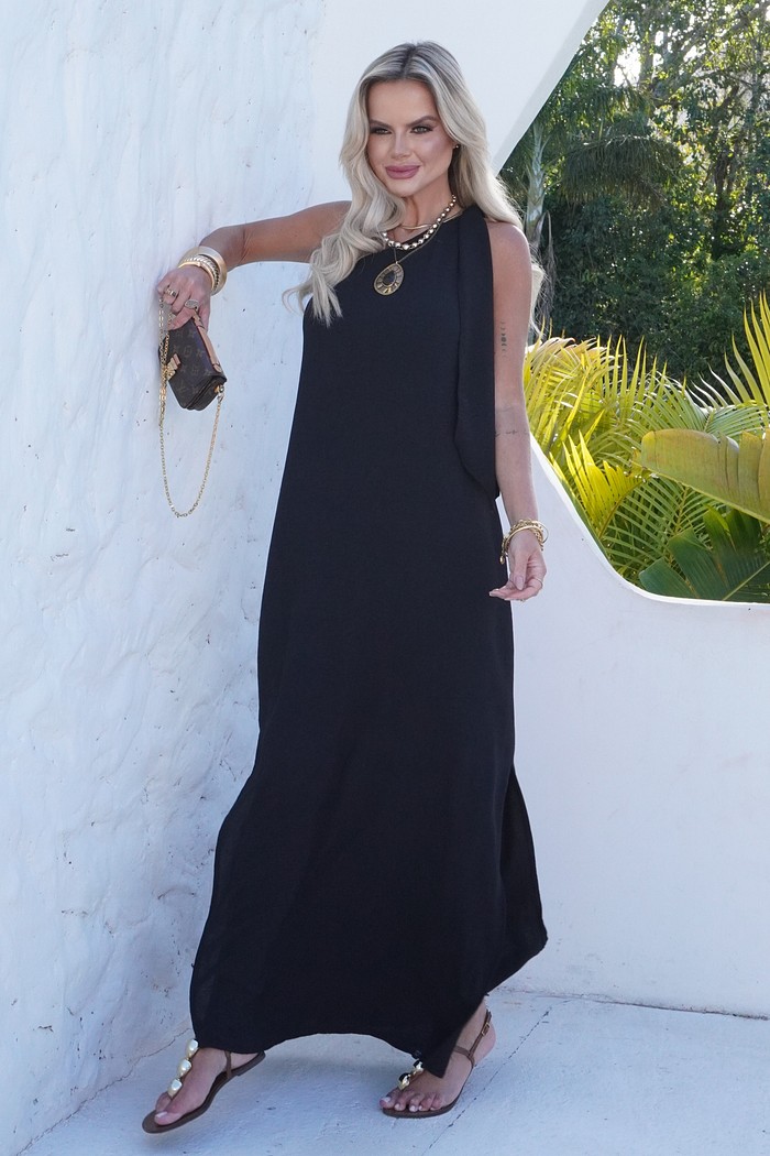 Vestido Longo Ombro Só Capri Preto