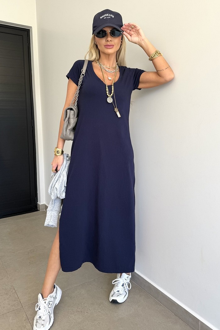 Vestido Midi V Azul Marinho