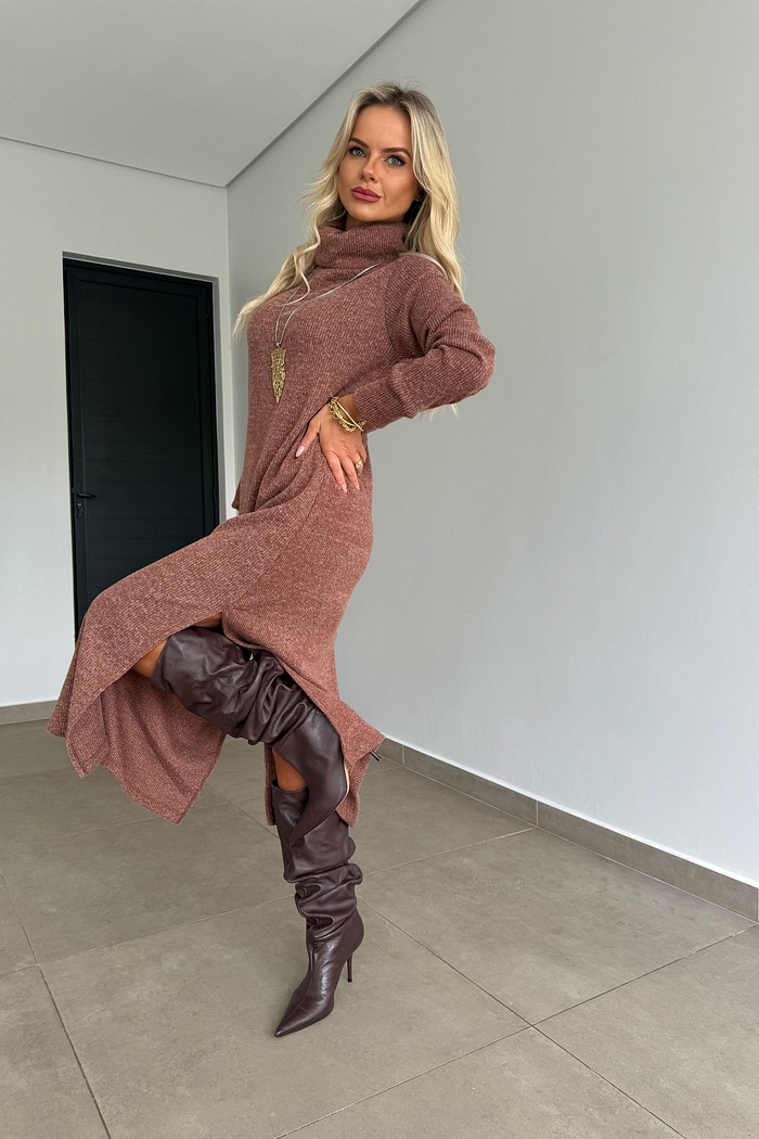 Vestido Midi Tricot Marrom