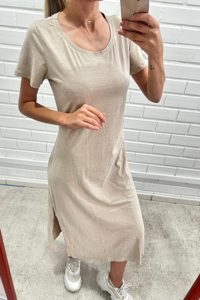 Vestido Midi Decote Redondo Nude