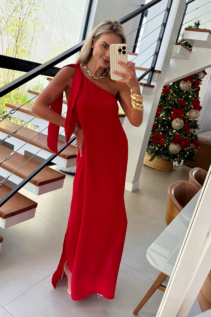 Vestido Longo Ombro Só Capri Vermelho Scarlet