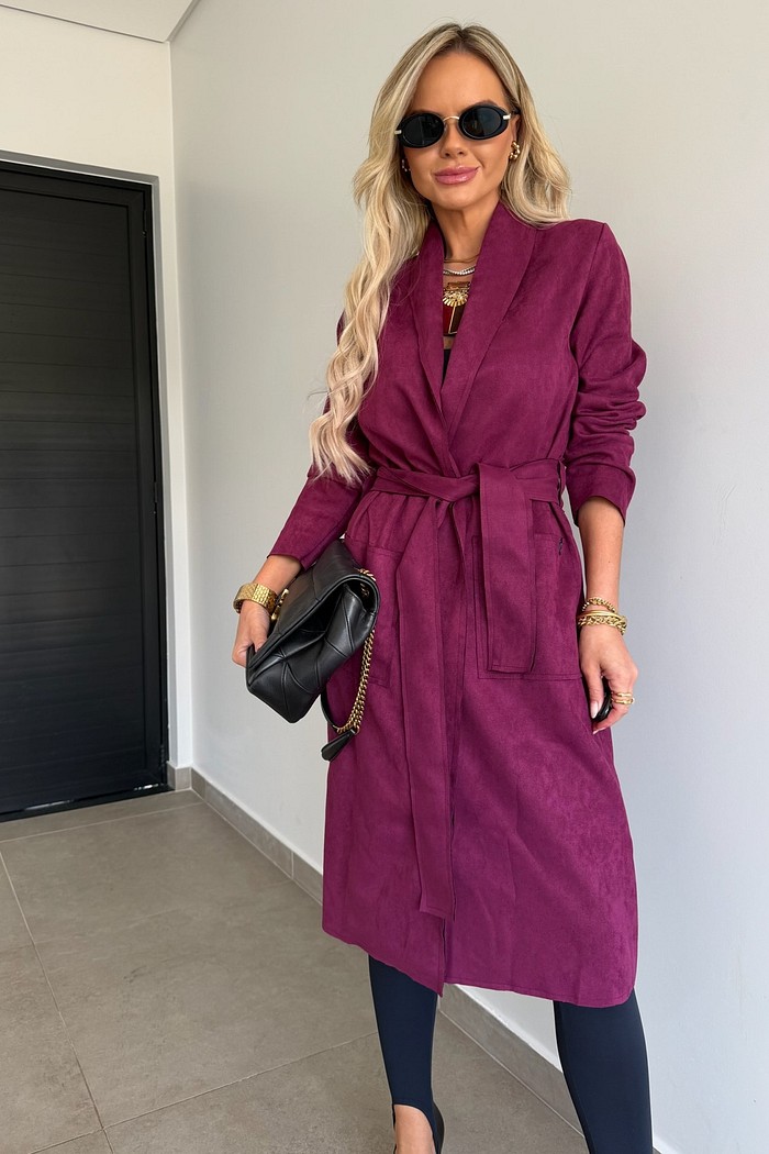 Casaco Longo Suede Bordô