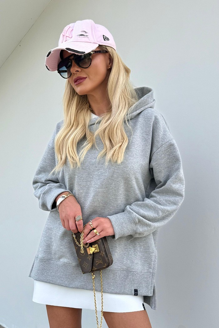 Moletom Maxi Peluciado Cinza Mescla