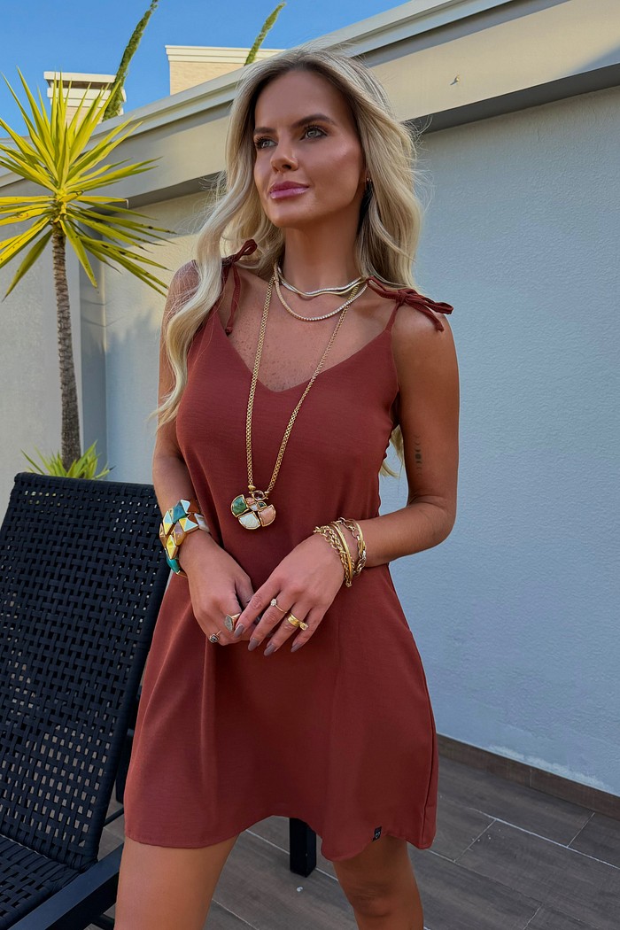 Vestido Curto Alças Bahamas Marrom