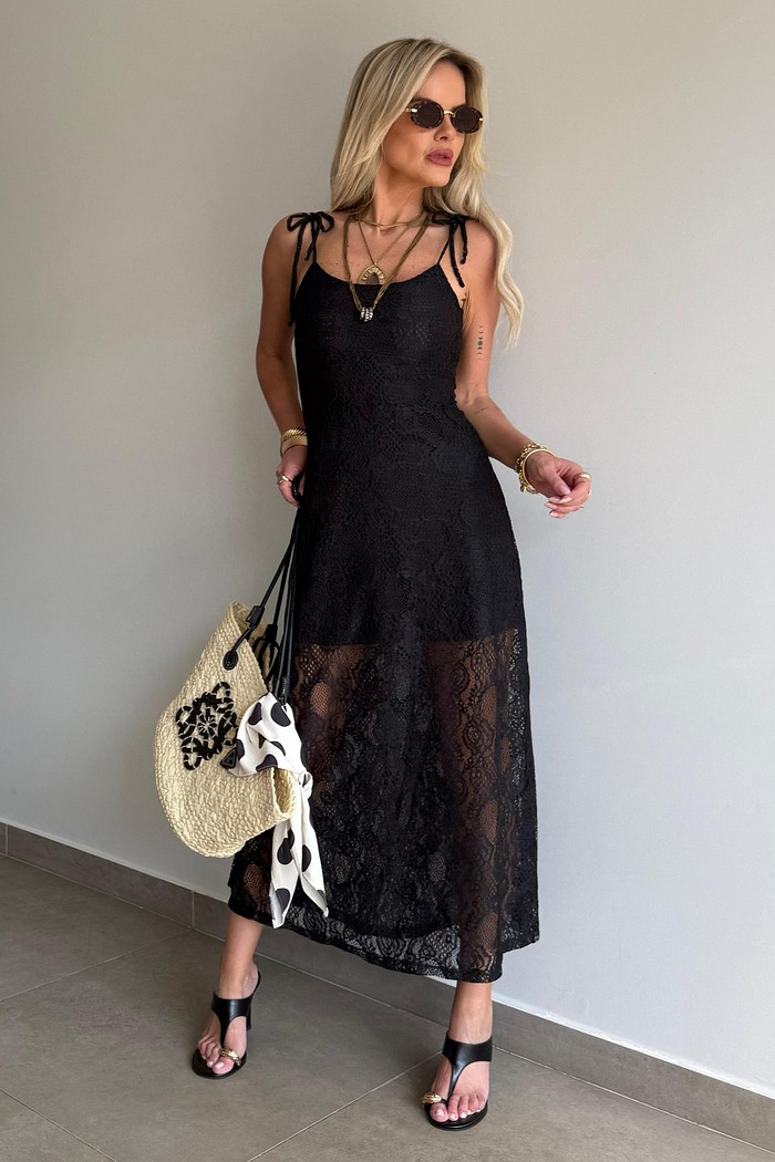 Vestido Midi Renda Paris Preto