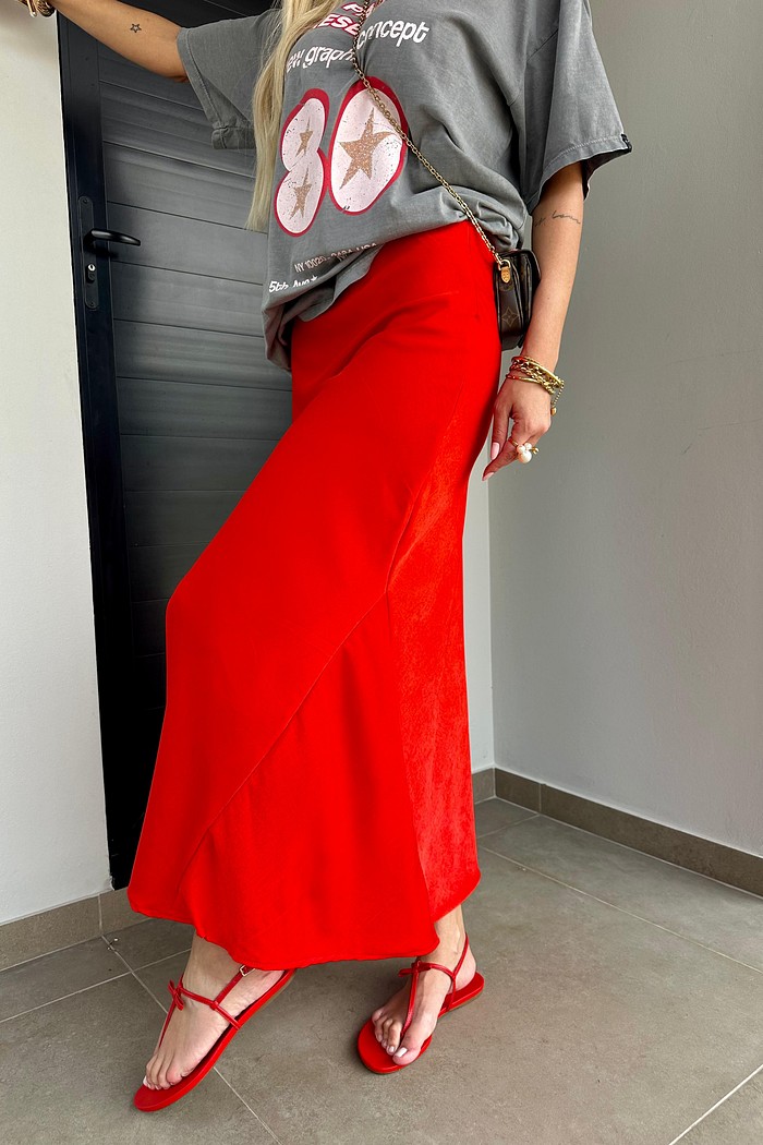 Saia Midi Cetim Cloe Vermelho