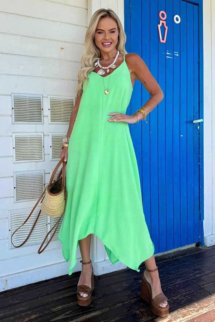 Vestido Midi Pontas Aura Verde Jeri