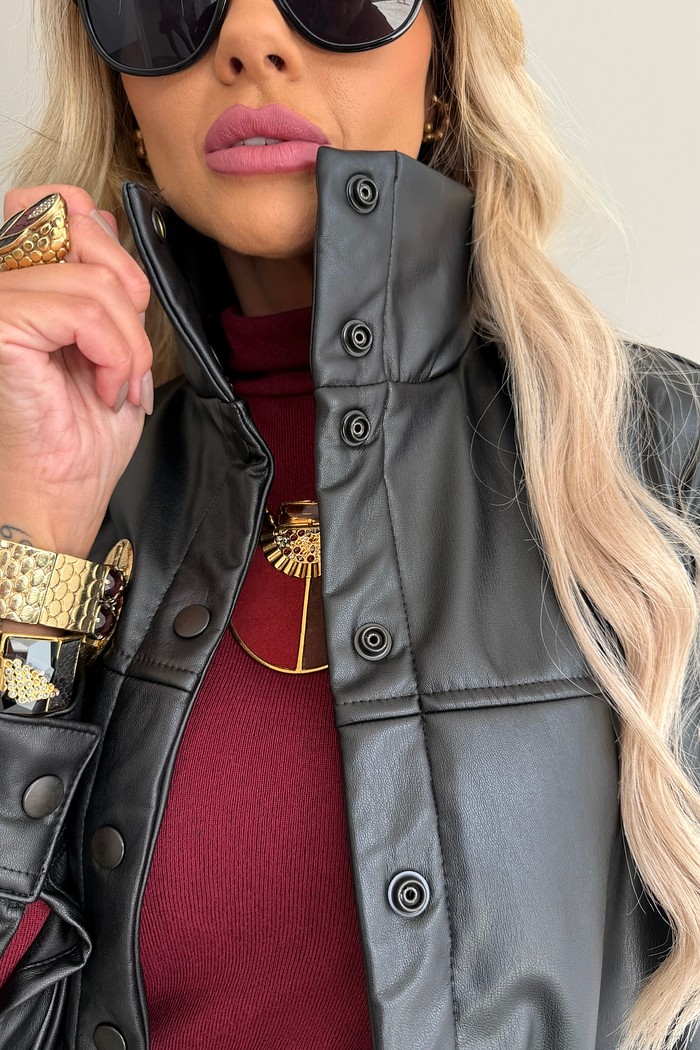 Jaqueta Bomber PU Preto