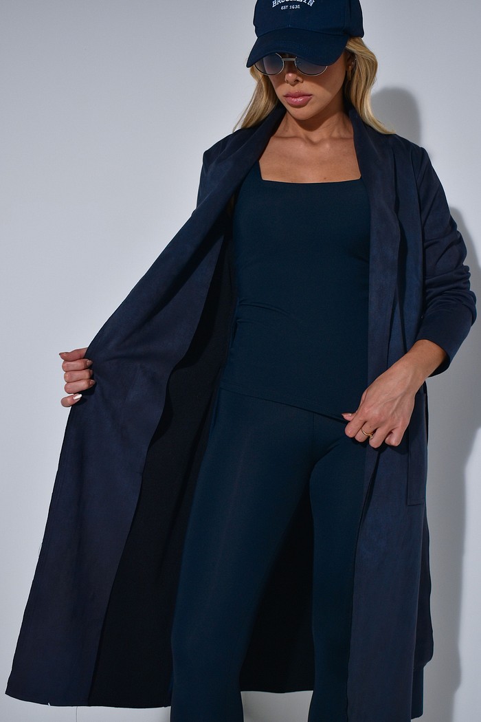 Casaco Longo Suede Azul Marinho