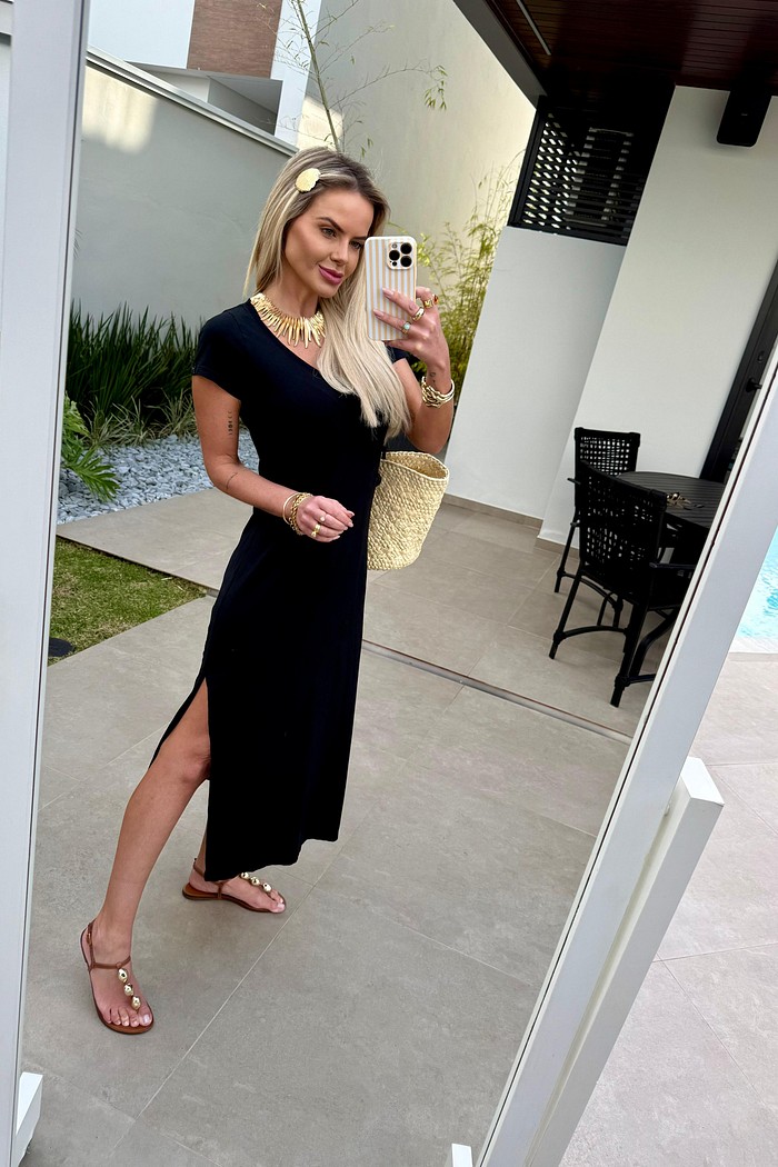 Vestido Midi V Preto