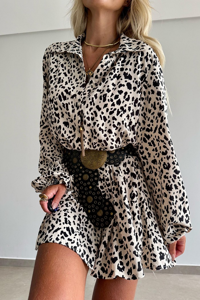 Vestido Animal Print Botões Cleo Nude