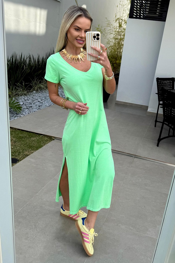 Vestido Midi V Maçã Verde