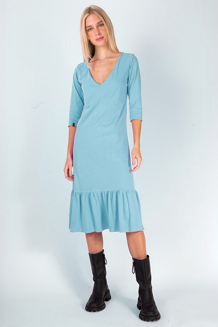 Vestido Midi Babado Verde Acqua