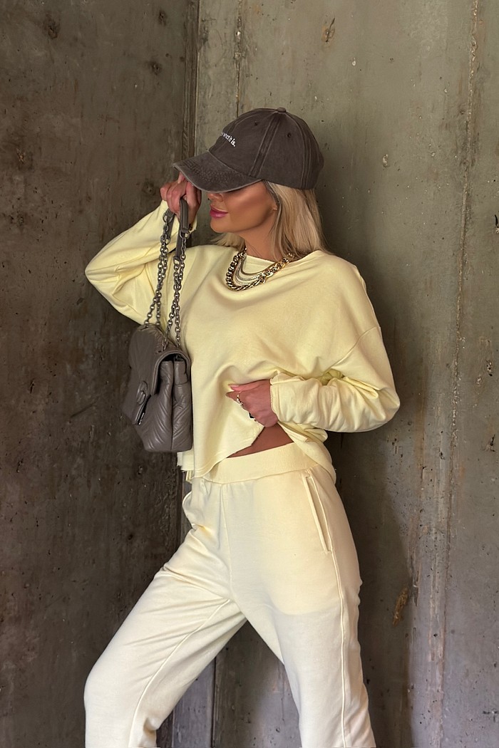 Blusa de Moletom Gola Redonda Amarelo Manteiga