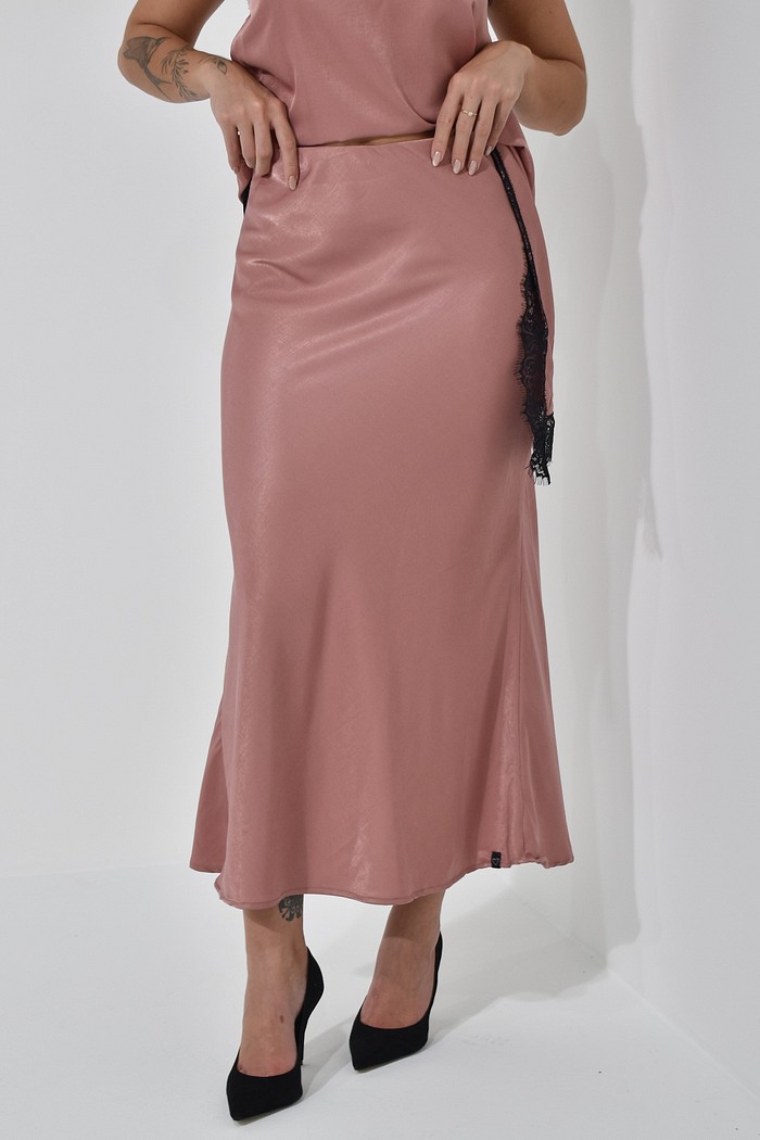 Saia Midi Cetim Cloe Amêndoa