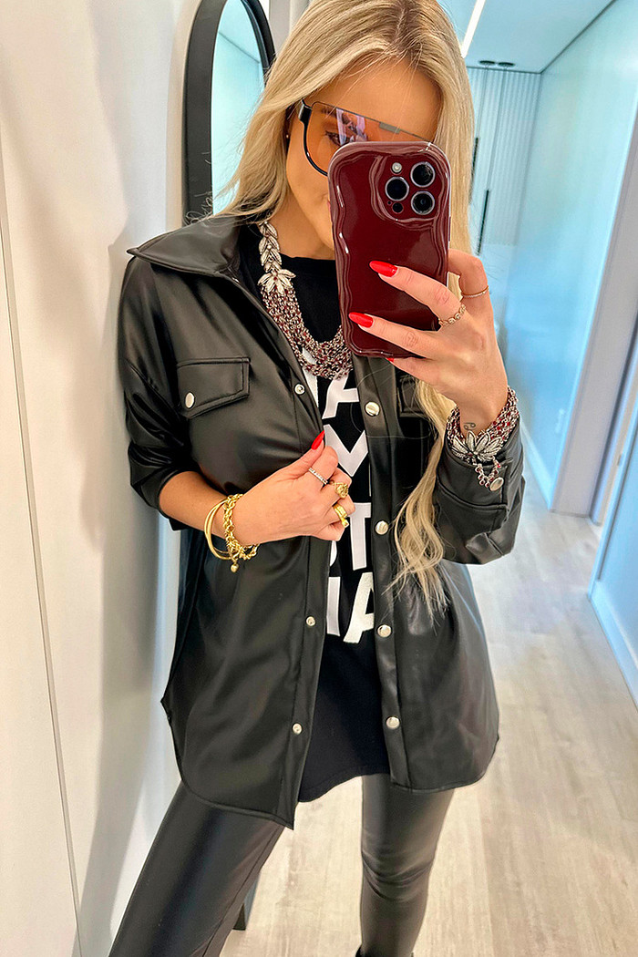 Camisa Maxi Pu Preta