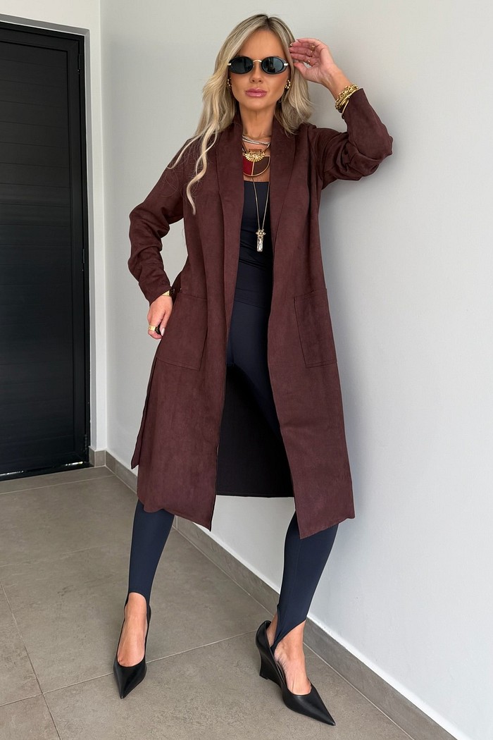 Casaco Longo Suede Marrom