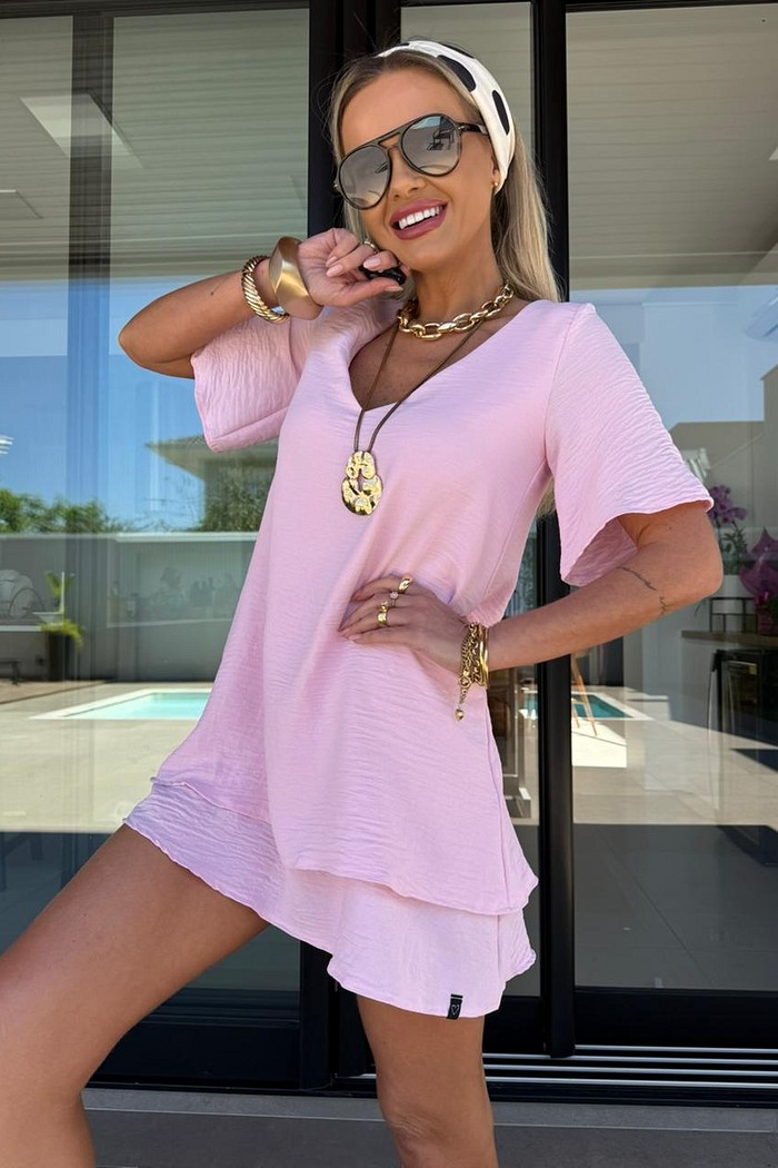 Vestido Maya Manga Curta Rosa Baby