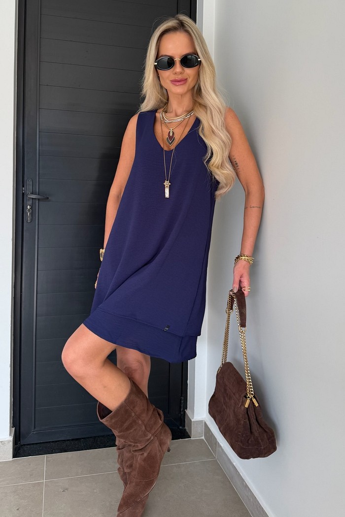 Vestido Maya Mais Comprido Azul Marinho