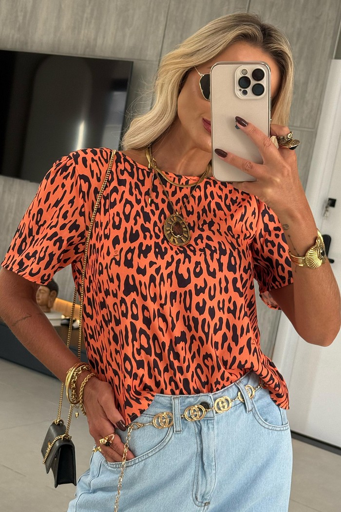 Blusa Lindsay Manga Curta Laranja