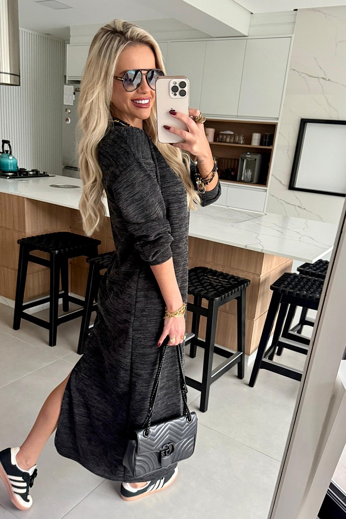 Vestido Super Midi Tricot Preto
