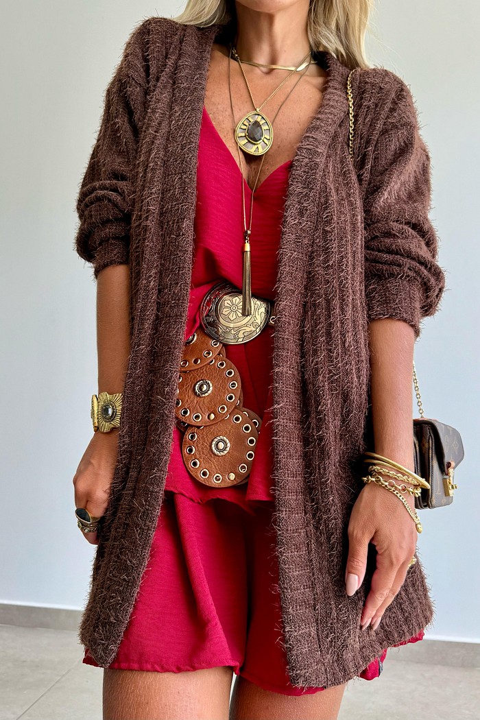 Casaco Amplo Tricot Julieta Marrom Café