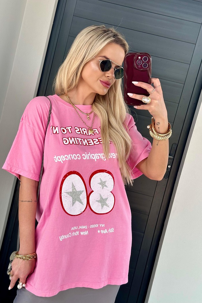 T-shirt Alongada Stars Rosa Baby