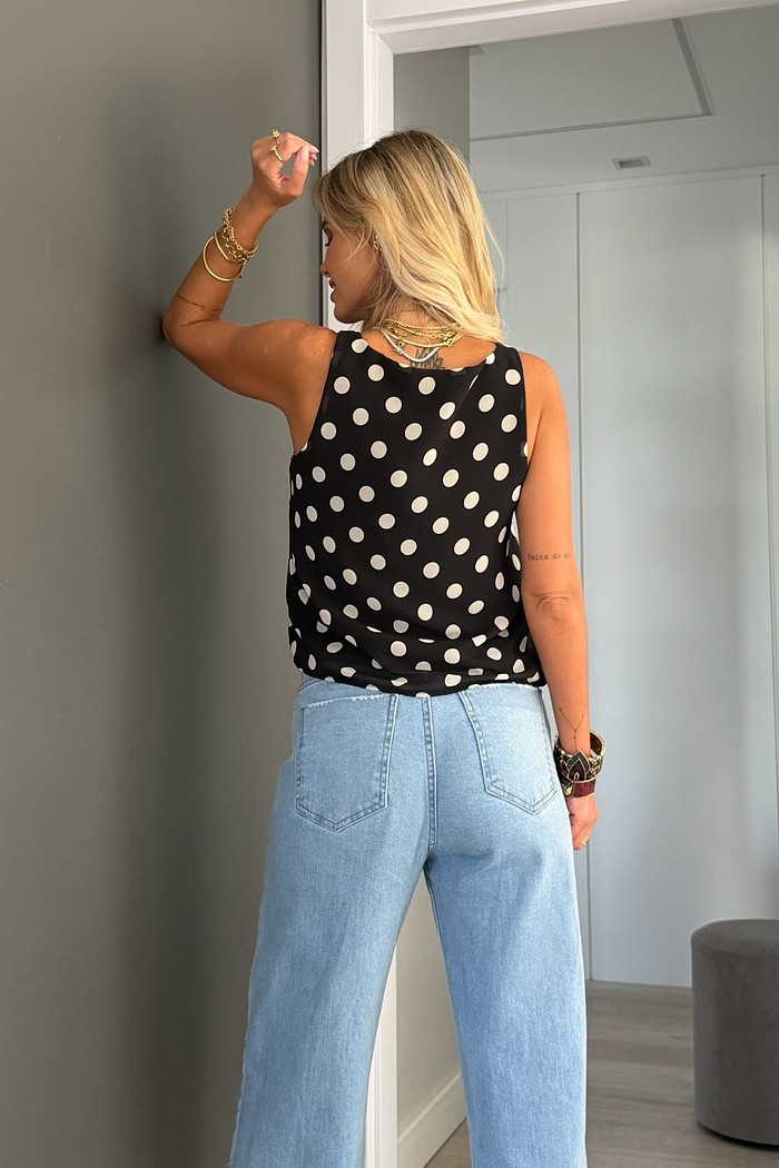 Regata Chiffon Poá Preto