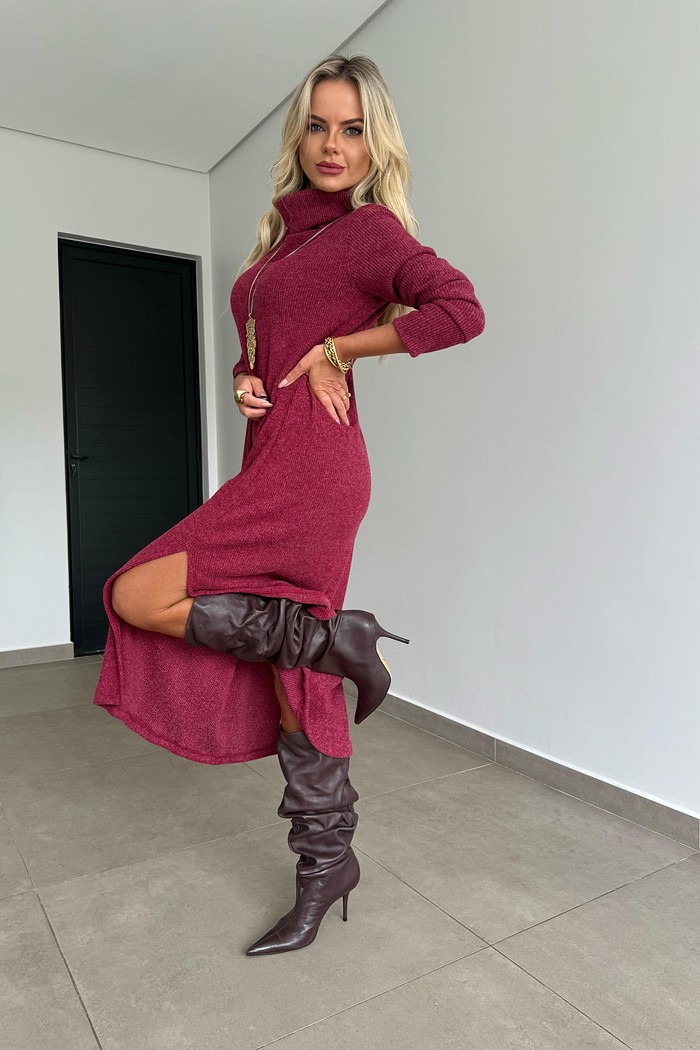 Vestido Midi Tricot Vinho
