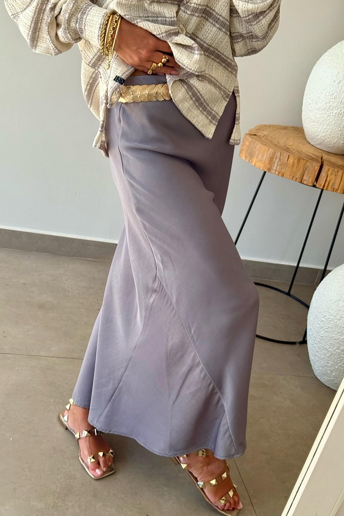 Saia Midi Cetim Cloe Cinza