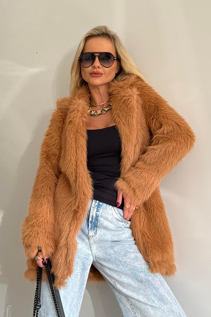 Casaco Poly Longo Caramelo