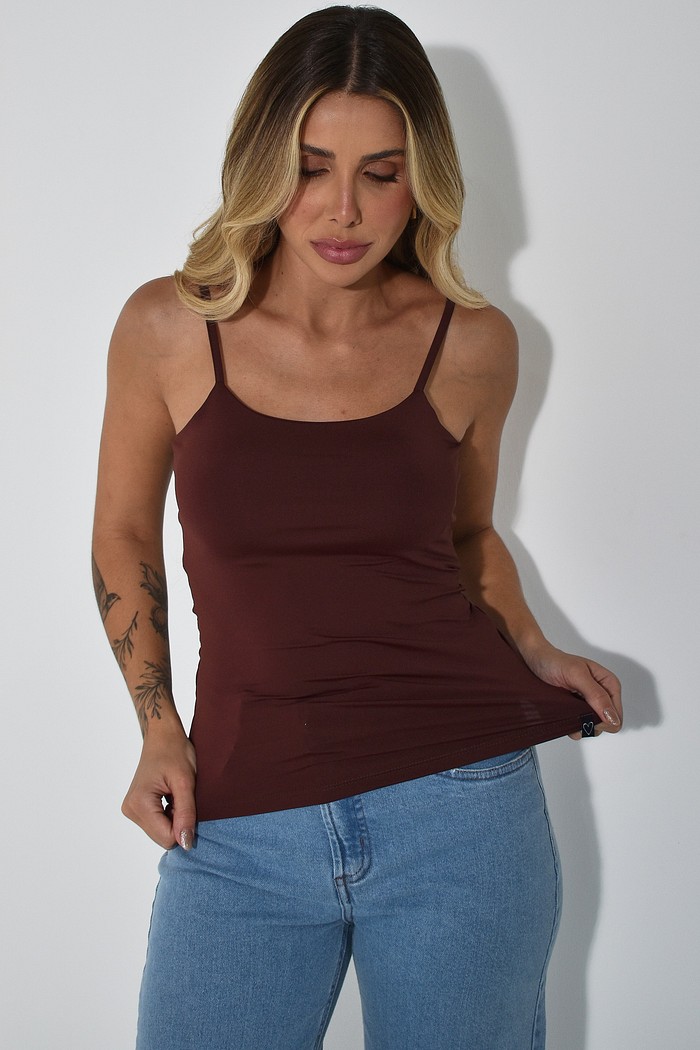 Blusa Alça Poli Marrom