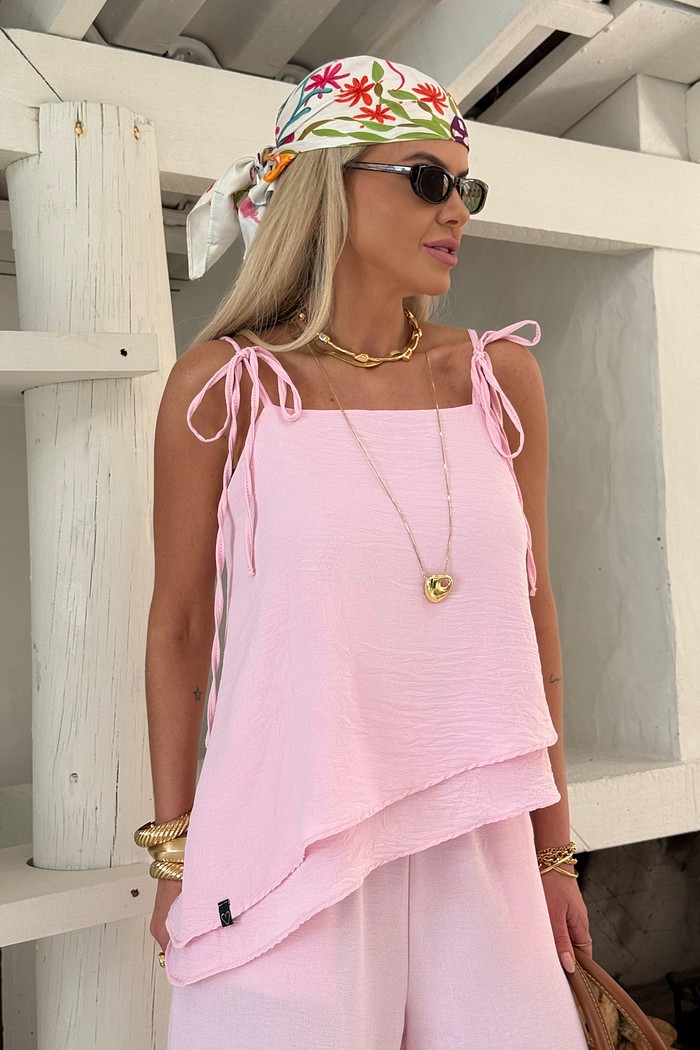 Blusa Alças Amarração Búzios Rosa Baby