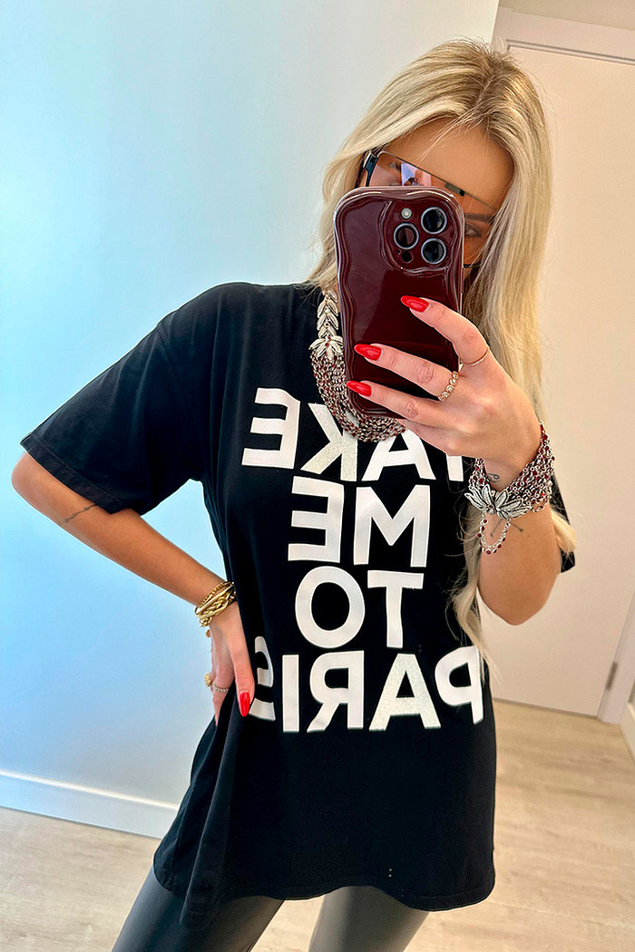 T-Shirt Alongada Take Me To Paris Preta