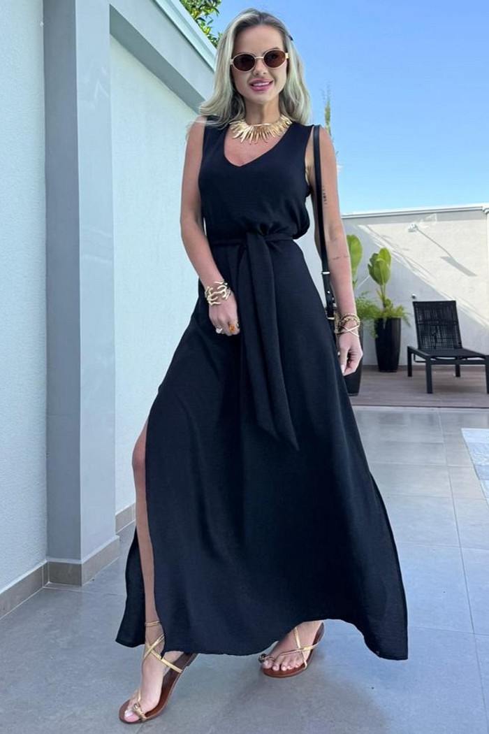 Vestido Longo Amarração Eden Preto