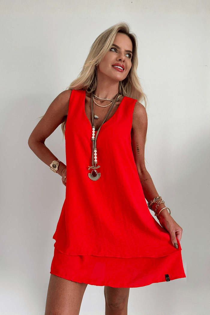 Vestido Curto Maya Sem Mangas Vermelho