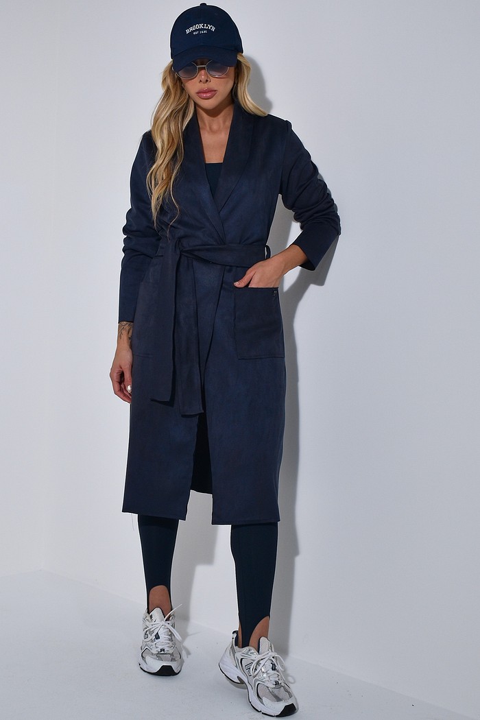 Casaco Longo Suede Azul Marinho