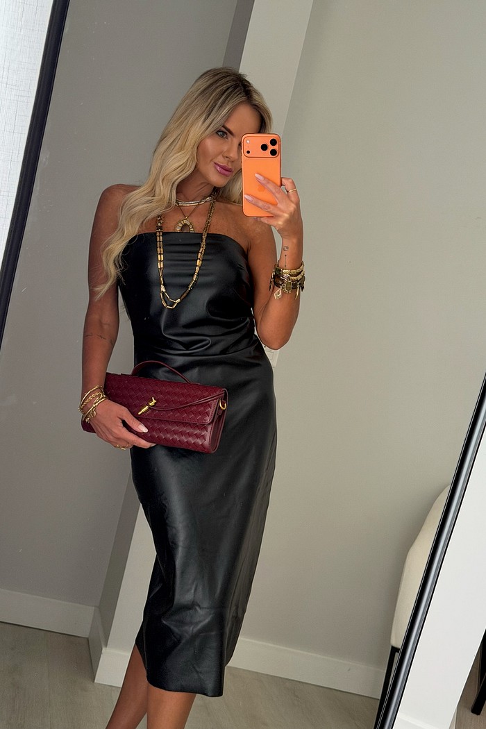 Vestido PU Drapeado Preto