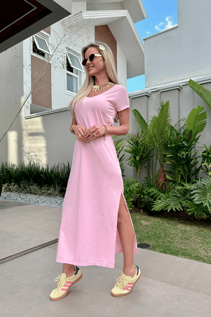 Vestido Midi V Rosa Baby