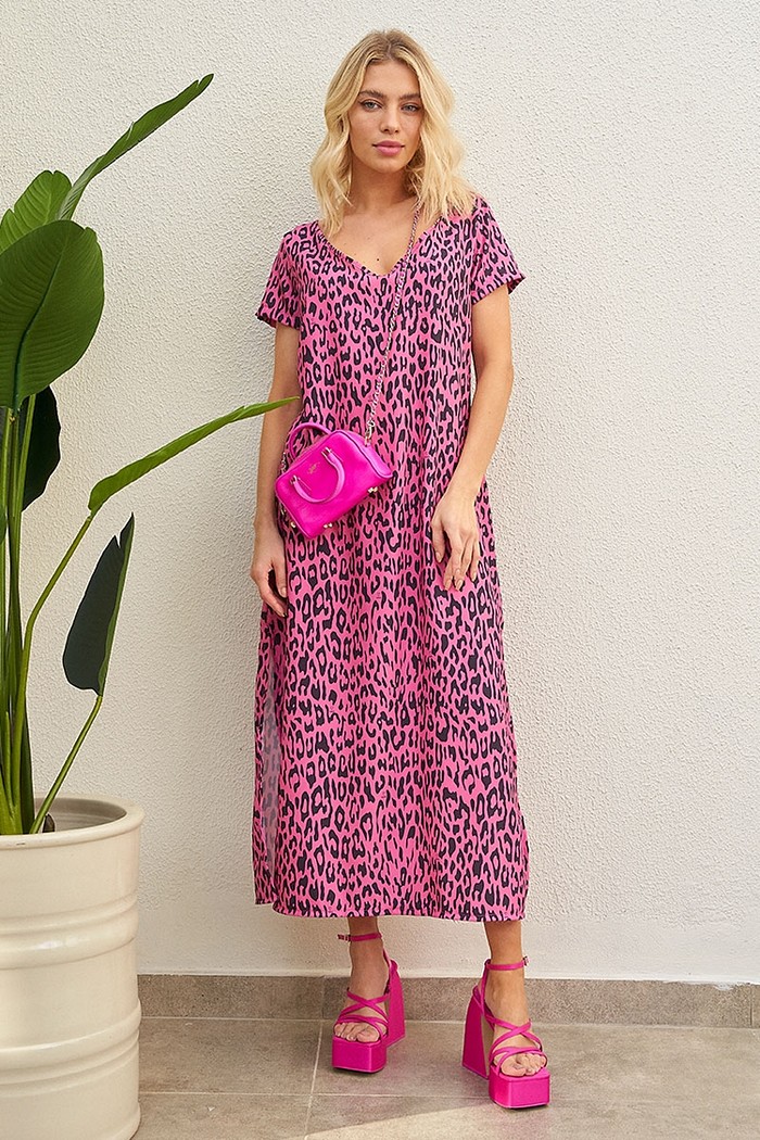 Vestido Midi Animal Print Pink