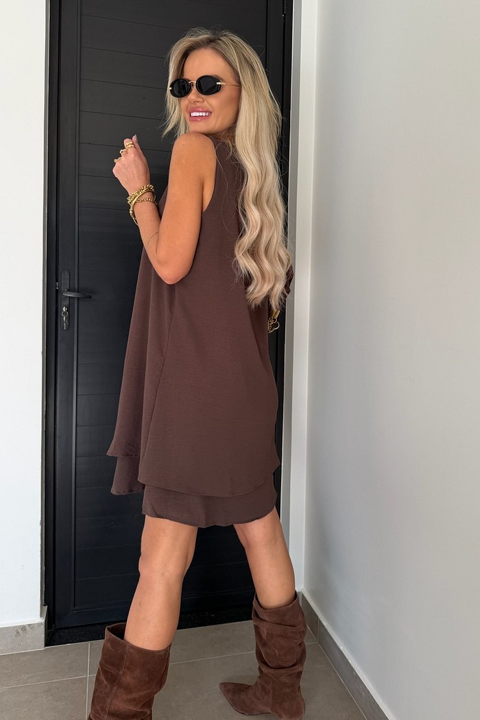 Vestido Maya Mais Comprido Marrom Escuro