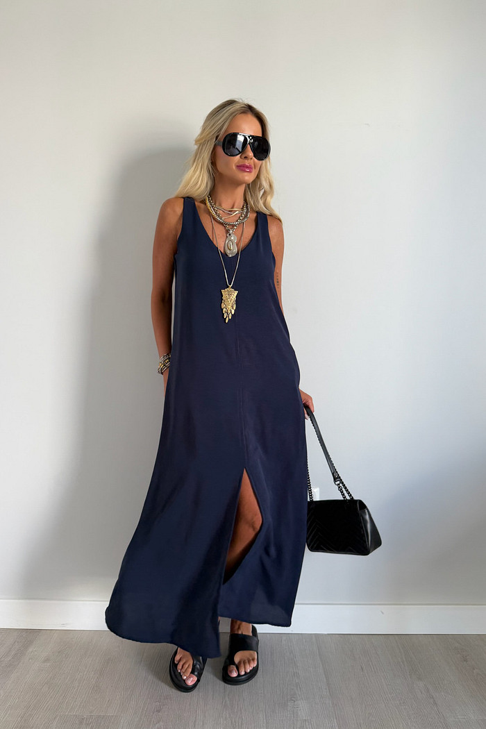 Vestido Midi Mahina Azul Marinho