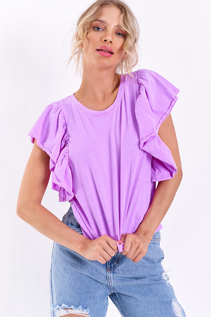 Blusa Babado na Manga Violeta