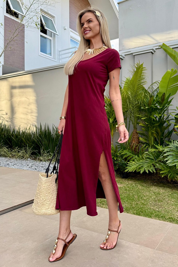 Vestido Midi V Cherry Lacquer