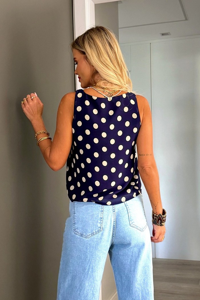 Regata Chiffon Poá Azul Marinho