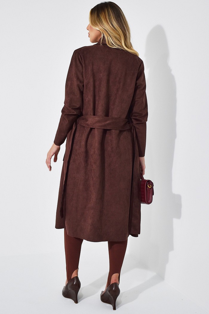 Casaco Longo Suede Marrom
